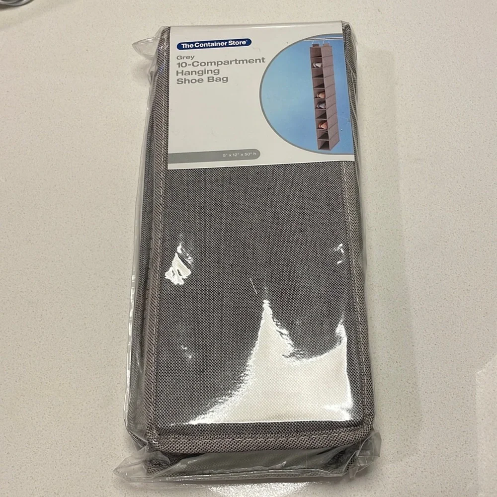 10-Compartment Hanging Shoe Bag - Grey - The Container Store - never opened!